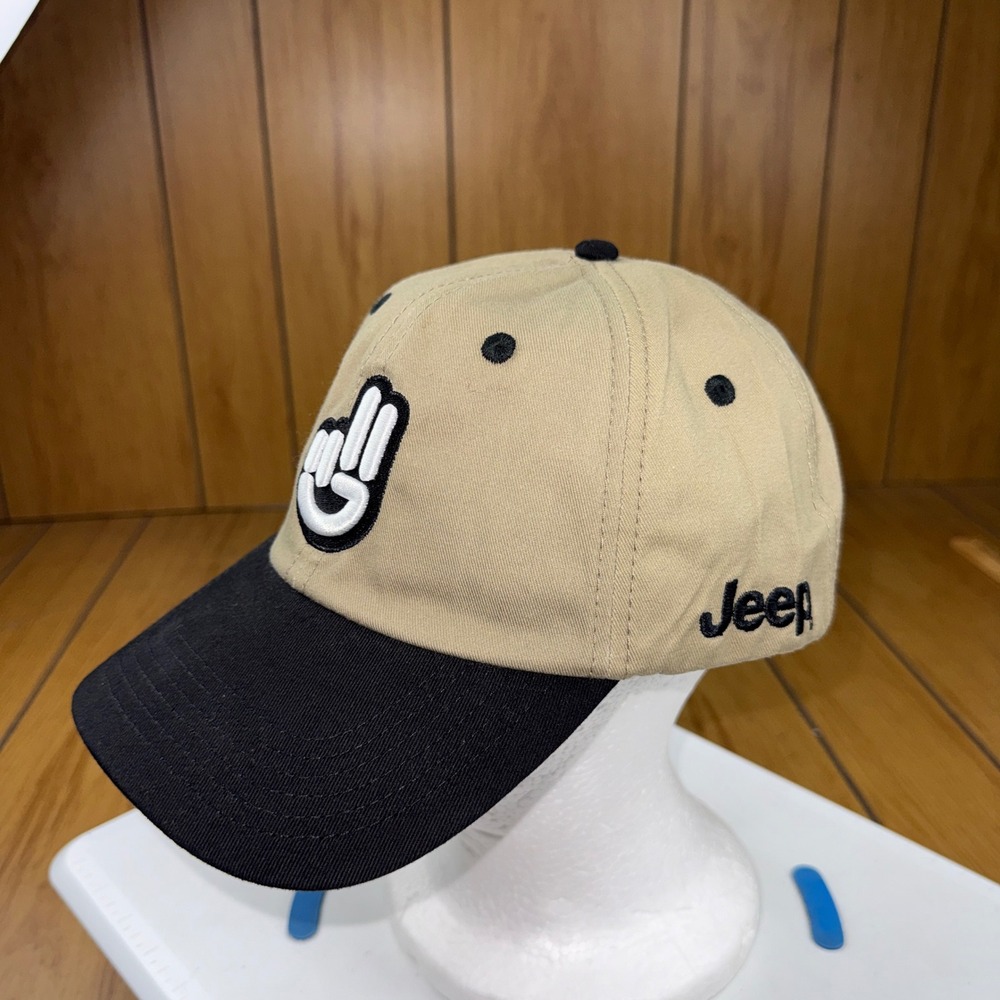 Jeep Wave Cotton Twill Cap Khaki Black Adjustable Hat FCA Official Product